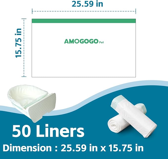 50 Pack Litter Box Bags, Compatible with Self Cleaning Litter Box Scooper Young & ProX & Ultra, Automatic Litter Box Liners, Replacement Trash Bags with Drawstring, 25.59" x 15.75"