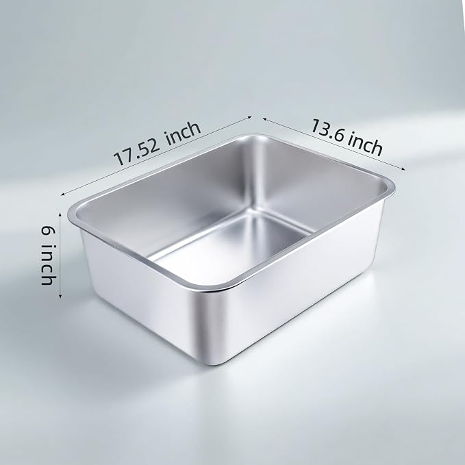 Stainless Steel Cat Litter Box - Medium Litter Box for Cats, Rabbits, and Pets, Non-Stick, Odor-Free, Easy to Clean, Splash-Proof, Sturdy and Durable (17.7" L x 13.8" W x 6" H)