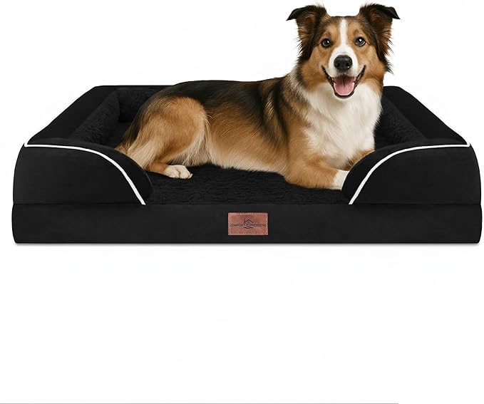 Comfort Expression Orthopedic Dog Beds for Large Sized Dog with Bolster | Waterproof Dog Couch Bed with Washable Cover & Non-Slip Bottom, Supportive Egg Crate Foam Large Pet Bed, 38x25 Inch