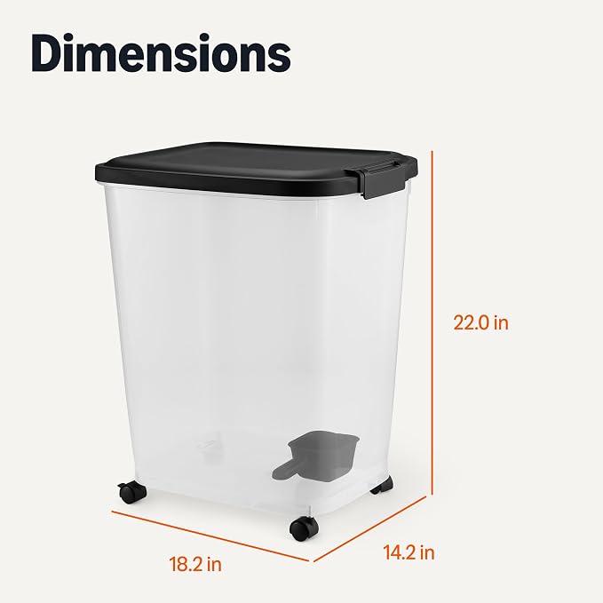 Amazon Basics Pet Food Storage Container with Rolling Wheels, BPA-Free, Detachable Scoop, 50lbs Capacity