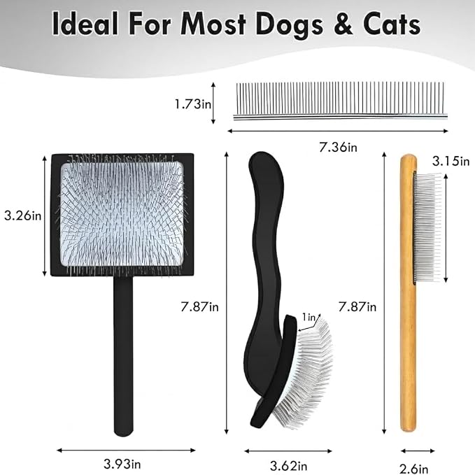 Wooden Slicker Brush Set for Goldendoodles Poodles Long Hair | Dog Brush Set for Bernedoodles, Aussies & Shelties. Perfect for Daily Detangling of Long Thick Hair to Prevent Matting.