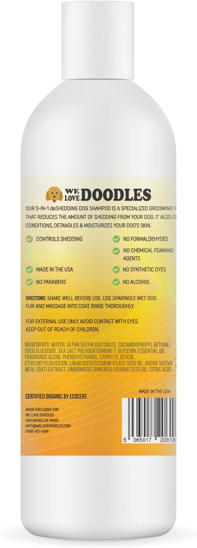 Deshedding Dog Shampoo & Conditioner, Anti Shed Puppy Wash, USA Made, 16OZ | Reduces Loose Hair & Fur, For Sensitive Skin, Natural, Best Shedding Shampoo for Dogs Like Golden Retriever, Husky, Shepherds