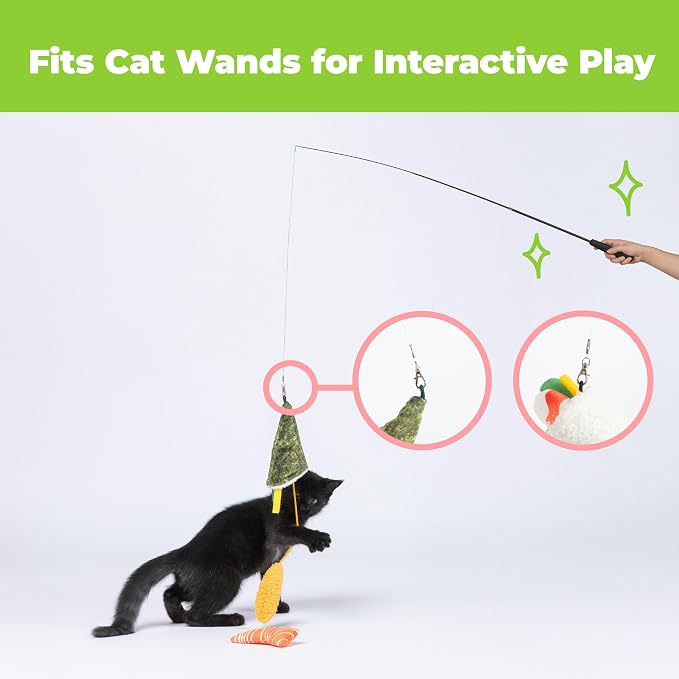 Catify by Best Pet Supplies Interactive Sushi Set Catnip Cat Toy for Indoor Cats & Kittens, Plush Pull-Out Toppings Chew Toys, Durable, Soft, Enrichment Play