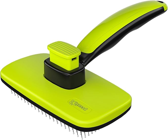 Pecute Skin Friendly Self-Cleaning Slicker Brush for Dog & Cat Shedding | 1 click clean, Lightweight, Undercoat hair removal, For short/long/double/white coats