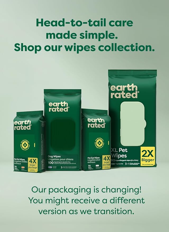 Earth Rated Dog Wipes for Paws & Butt, Deodorizing, White Tea & Basil, 200ct