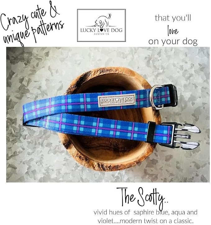 Lucky Love Dog - Adjustable Dog Collar and Leash Set with Easy Click Buckle for Medium Dogs, Durable, & Comfortable Collar for Male & Female Dogs, Puppies & Adult Ones - Scotty Combo, Medium