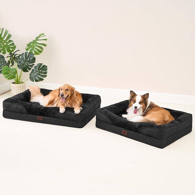 EHEYCIGA Orthopedic XL Dog Bed for Large Sized Dog, 48x35 Inch Extra Large Memory Foam Dog Couch Bed with Sides, Waterproof Liner & Washable Removable Cover, Bolster Pet Sofa, Black