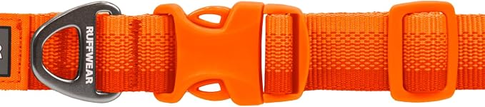 Ruffwear, Front Range Dog Collar, Adjustable Tubelok Webbing, Lightweight, Side Release Buckle, Aluminum V-Ring, Durable for Everyday Use, Blaze Orange, 20"-26"