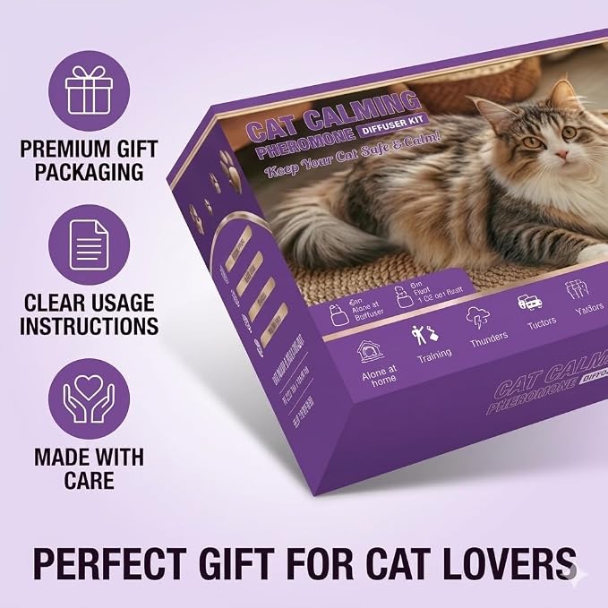Cat Calming Diffuser Kit with 2 Diffusers and 4 Refills, Helps Reduce Stress, Scratching, Spraying and Hiding, Long Lasting Pheromone Solution
