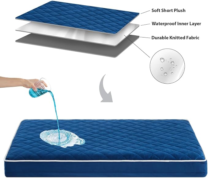 WNPETHOME Orthopedic Waterproof XL Dog Bed for Crate Cozy Sleep | Extra Large Washable Dogs Bed with Removable Cover, Multi-Needle Quilting Dogs XL Crate Bed for Relax , Blue 41x27 Inch