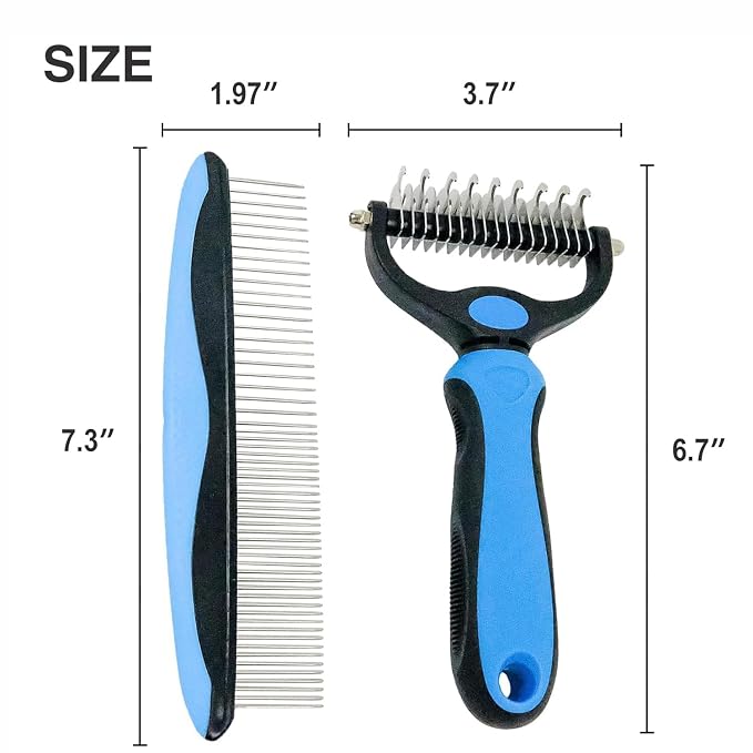 Dog Deshedding Rake for Shedding, Double-Sided Grooming Tool for Dogs & Cats, Gentle Skin-Friendly Pet Brush for Long and Short Hair Breeds, Removes Loose Hair and Keeps Coats Healthy (Brush & Comb)