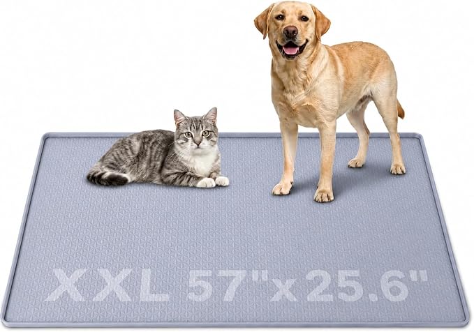 Dog Pee Pad Holder & Cat Litter Mat, XXL 51''×25.6'', Waterproof Floor Silicone Mat for Pets, Easy to Clean, Soft on Paws (Dark Grey)