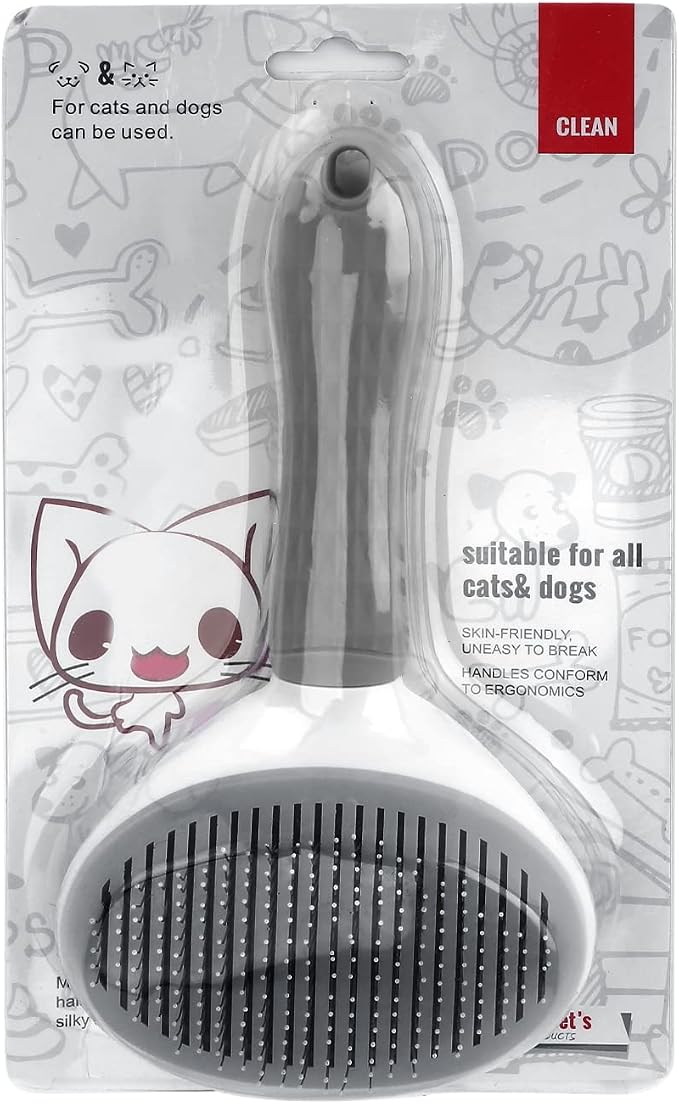 Depets Cat Brush for Shedding, Skin Friendly Self-Clean Dog Slicker Brush | Removes Loose Undercoat, for Dogs Cats Rabbits Long & Short Hair, Pet Grooming Tool with Rounded Tips, Ergonomic Handle, Gray