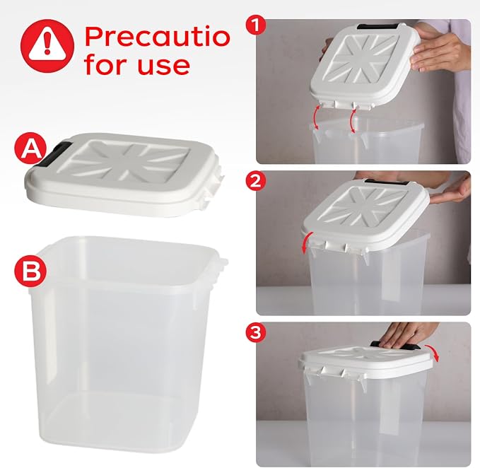 LivLab Mker Pet Food Storage Container, 5 lbs Dog Cat Treat Storage Bin with Lid, Dry Food Storage for Dog Treats, Cat Food, Cereal, Rice, Birds (4 lbs) - White | Airtight snap-lock lid, clear BPA-free body, and measuring cup for dog treats, cat food, ...