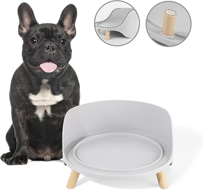 Raised Dog Feeder Bowl Stand (Without Bowls), Fits Dish up to Φ 8" | Spill Proof Elevated Dog Food Stand, Anti-slip Pet Food Holder Feeding Table for Medium and Large Breeds, Grey