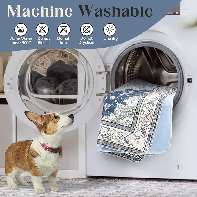Washable Pee Pads for Dogs, 2 Pack Reusable Puppy Training Pads 24"x18" Super Absorbent Waterproof Dog Training Pads, Non-Slip Potty Pads, Whelping Pads Litter Mat Navy & Ecru