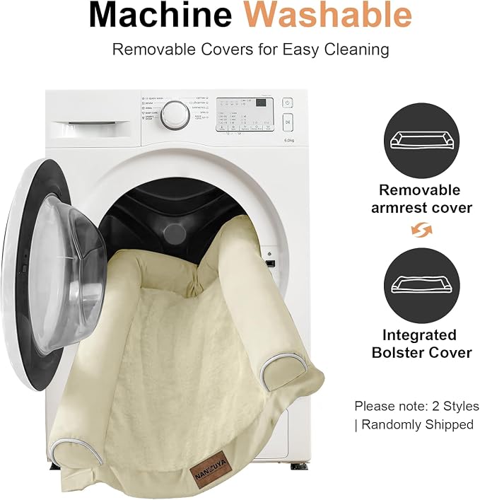 NANUYA Orthopedic Dog Bed for Large Dogs, 38 x 25 Inch, Beige | Egg crate foam for joint support, 3-sided bolster pet sofa, waterproof lining, washable cover, and non-skid base