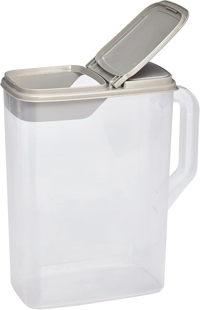 Buddeez Pet Food Storage Container - 8 Quart Capacity Dog/Cat Food & Bird Seed Container with Durable EZ Grip Handle, Flip Gray Lid (includes 1 Cup Clear Scoop) (Pack of 2)