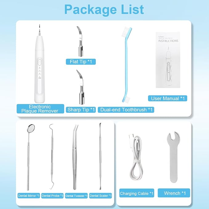 Ultrasonic Dog Plaque Remover Tool, 3 Modes Plaque and Tartar Remover for Dogs, Low Noise Sonic Dog Tartar Remover Dogs Plaque Remover with Toothbrush 2 Cleaning Head for Pet Dental Care, White