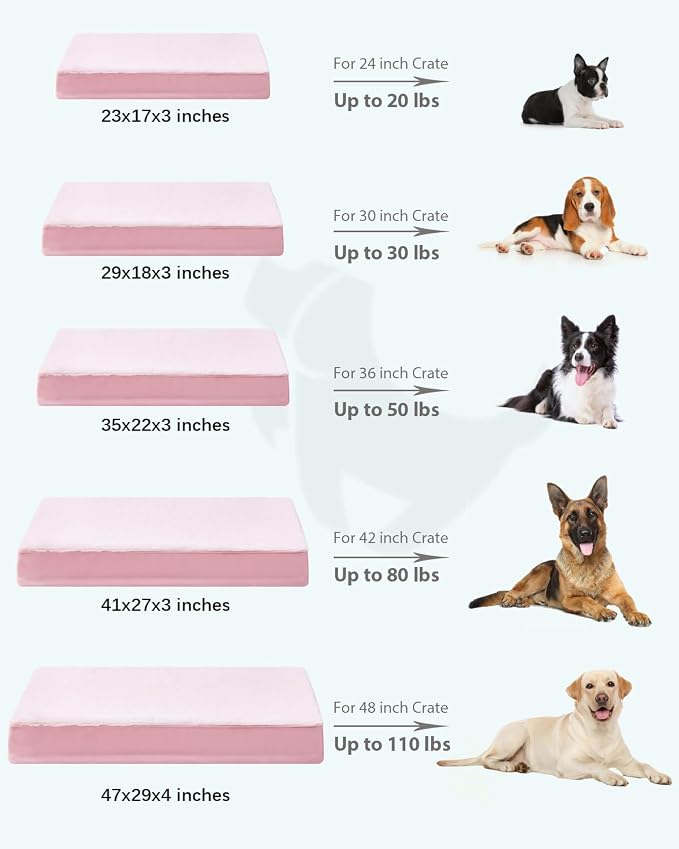 KSIIA Orthopedic Dog Bed for Large Dogs with Waterproof Lining, Pink, 35x22 | Deluxe Soft Plush Dog Crate Bed, Washable Pet Mat with Removable Cover & Egg Crate Foam for Large Dogs Sleeping & Relaxing