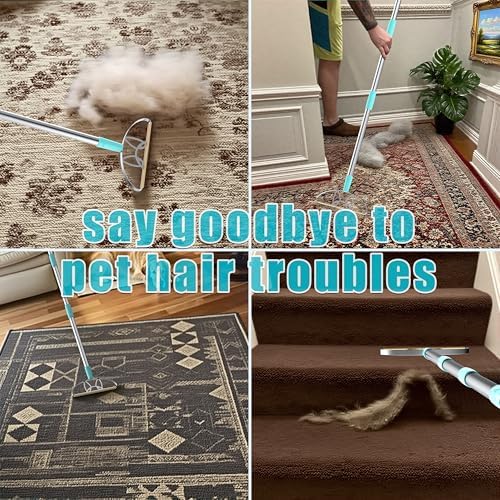 Ultra & Pro LINTPLUS Combo – 63” Long Carpet Rake for Pet Hair + Pro Attachments – Heavy Duty Stainless Steel Handle, Stand-Up Design – Effortless Fur & Lint Removal for Large Rugs, Carpets, Floors