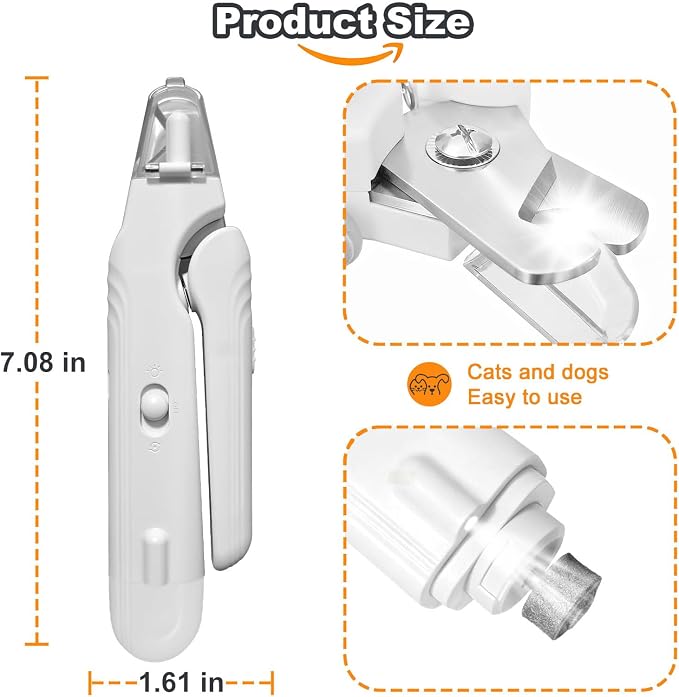 2-in-1 Dog Nail Grinder & Dog Nail Clipper for Sensitive Pets | Whisper-Quiet Claw Trimmer, with 2 LED Light & Safety Lock, Nail Clipping Collector Box, Painless Paws Grooming & Smoothing