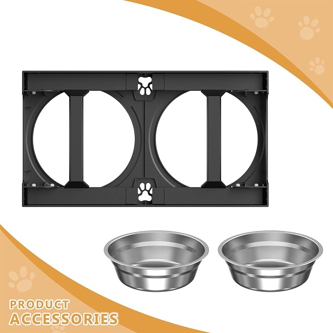 Elevated Dog Bowls Stand Large Breed, Height Adjustable Raised Dog Bowls Holder with 2 Stainless Steel Food Bowls for Small, Medium and Large Canine,Black