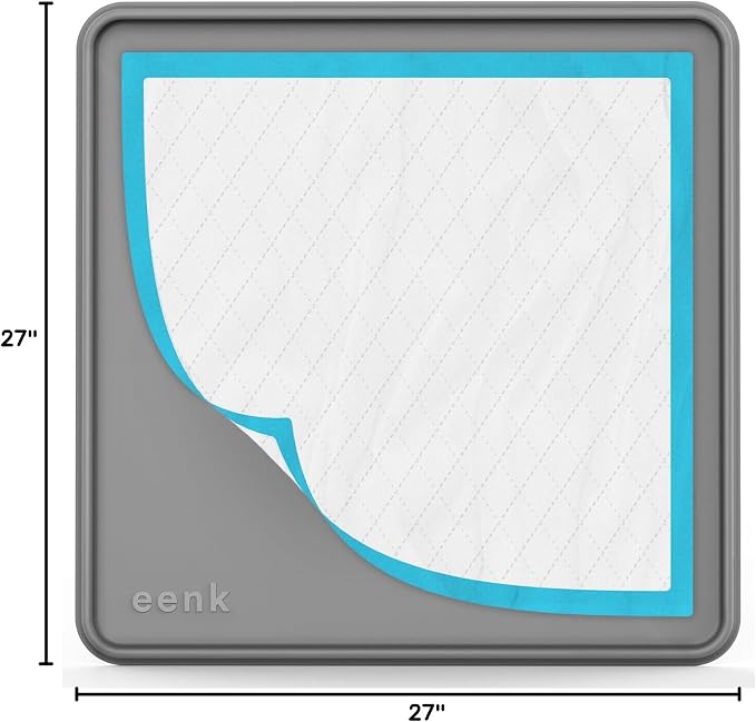 Pee Pad Tray Holder for Dogs - Fits Up to 25 x 25 in. Square Potty Training Pads No Spill Raised Lip High Edge Silicone Mat, Extra Thick and Non-Slip for Indoor Floor Protection (Large, Grey) | eenk
