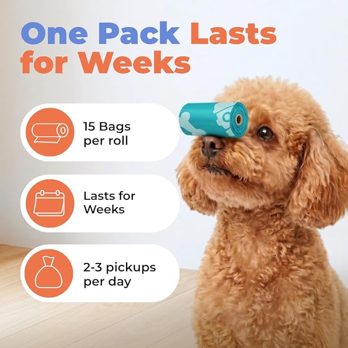 Best Pet Supplies Dog Poop Bags (360 Bags) for Waste Refuse Cleanup, Doggy Roll Replacements for Outdoor Puppy Walking and Travel, Leak Proof and Tear Resistant, Thick Plastic - Turquoise