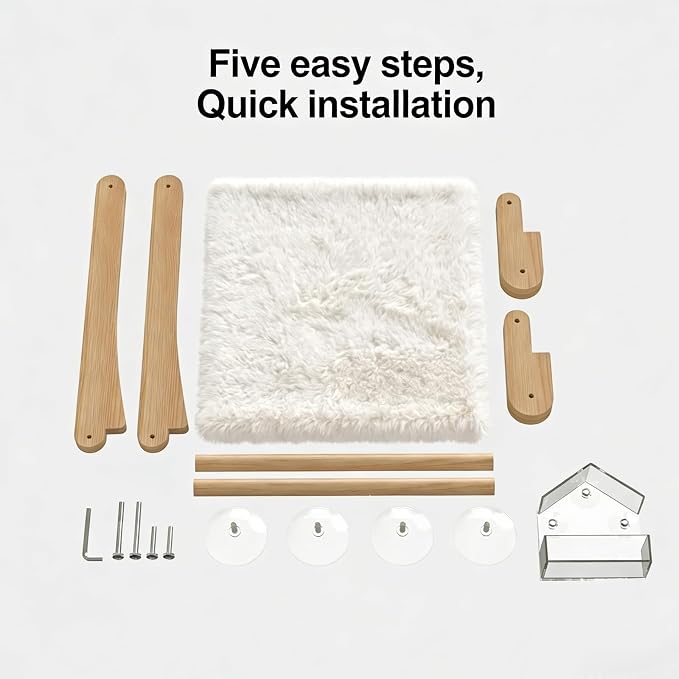 Cat Window Perch with Bird Feeder,Suction Cup Window Cat Bed for Large Cats | Solid Wood Frame, Plush Washable Cover. Suction Cups Support Up To 50 Lbs On Flat Glass. Foldable Design, Tool-Free Setup.