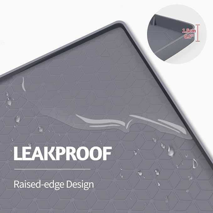 Cat Litter Mat for Litter Box 34"x22" Large Silicone Mat, Dark Grey | Waterproof Non-Slip Litter Box Mat with Raised Edges, Cat Litter Trapping Mat for Pet, Cat Litter Rug for Floor