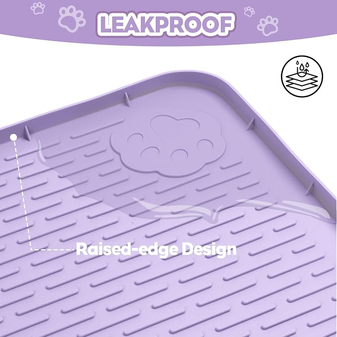 Silicone Cat Litter Mat for Litter Box 40”x28” Large Cat Mat, Purple | Waterproof, Non-Slip, Leak-Proof Rug Mat with Lip, Easy to Clean, Extra Large Litter Catcher Mat for Floor