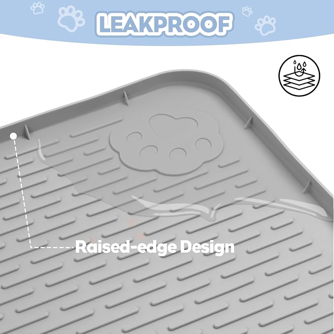 Silicone Cat Litter Mat for Litter Box 34”x22” Large Cat Mat, Light Grey | Waterproof, Non-Slip, Leak-Proof Rug Mat with Lip, Easy to Clean, Extra Large Litter Catcher Mat for Floor
