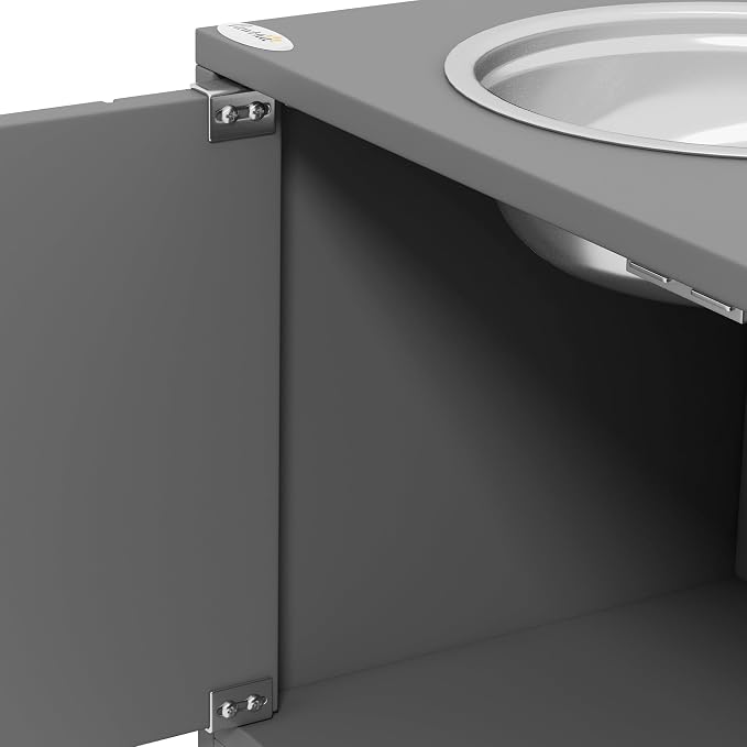 PawHut Large Elevated Dog Bowls with Storage Cabinet 44L Capacity Gray | Raised Dog Bowl Stand, Pet Feeding Station