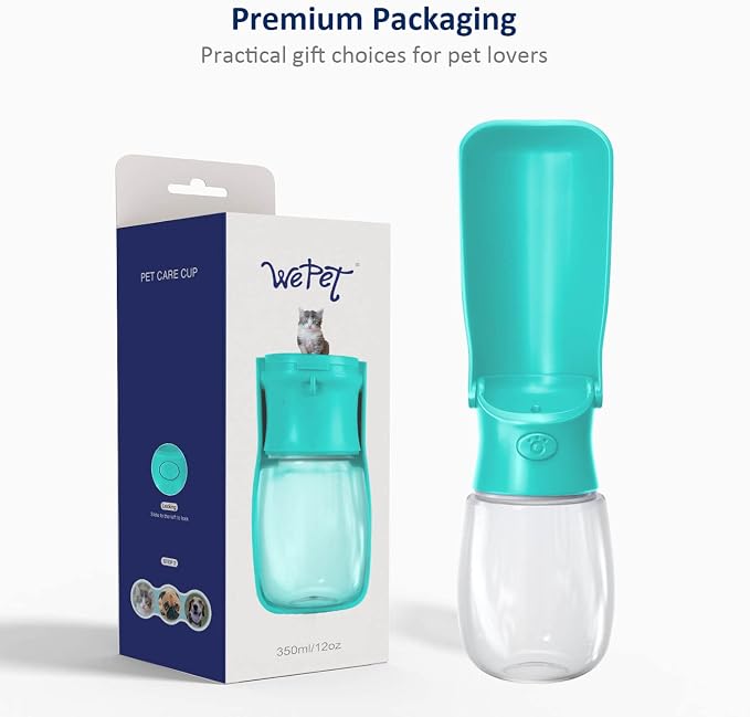 WePet Foldable Portable Dog Water Bottle Puppy Water Dispenser with Drinking Feeder, 12 OZ, High-Temperature Resistant Leak Proof for Pets Outdoor Walking, Hiking, Travel, Food Grade Plastic BPA Free