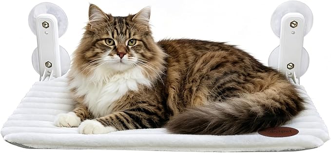 Cat Window Perch Bed,Foldable Kitty Windowsill Hammock Shelf Seat,Kitten Window Sill Lounger with Soft Rabbit Fur Cover Cushion Machine Washable,Solid Metal Frame and Strong Suction Cups