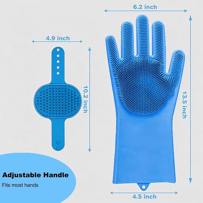 3PCS Dog Bath Brush Set | Dog Washing Gloves with Shampoo Brush, Dog Scrubber with Adjustable Handle, Pet Shower Brush for Bath, Massage and Grooming