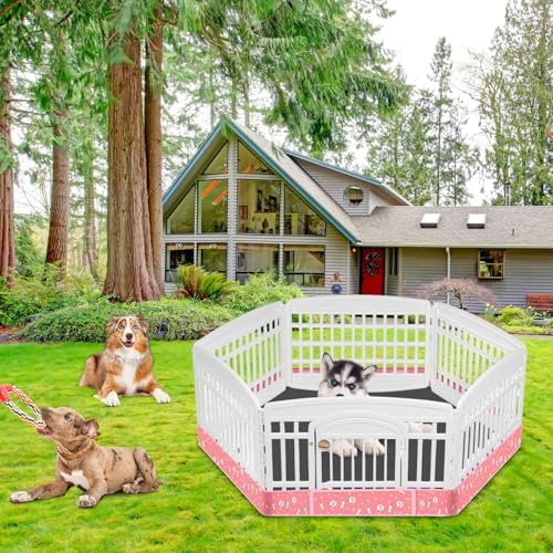 Marsui Dog Playpen Bottom Pad Fits for 36inch W and 24inch H 6 Panels Exercise Pet Dog Mat Puppy Crate Pad Reusable Washable Pet Training Pee Mat Hoop and Loop Design, Playpen Not Included(Pink)