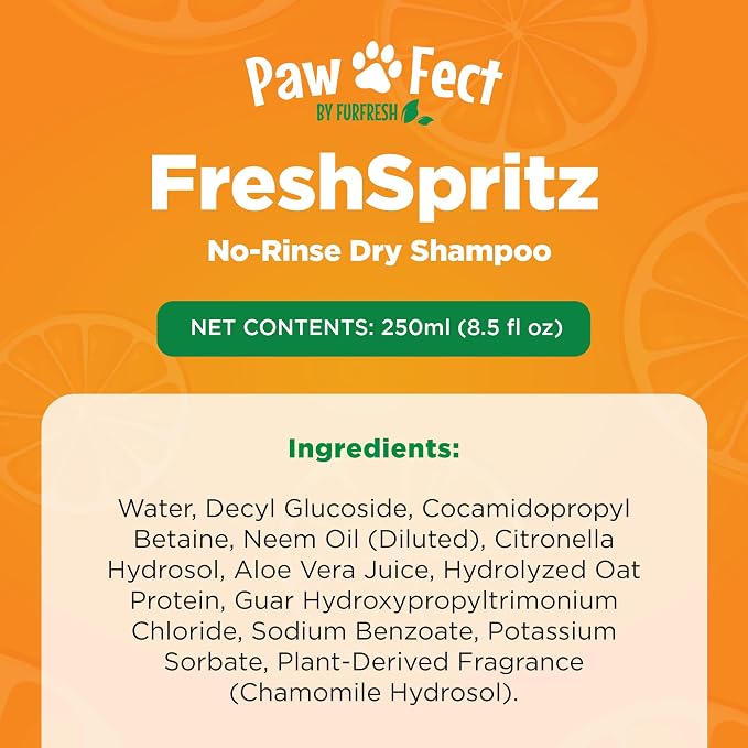 Pawefect, FreshSpritz Waterless Foaming Pet Shampoo for Dogs, Cats & Pets | A Canadian Company, No-Rinse Wash for other small Pets, Odor & Dander Control, Plant-Based Scent, Fast Drying, 8.5 fl oz