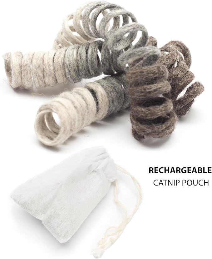 Glaciart One Felt Spring Cat Toy – 3 Pcs Soft Fuzzy Enrichment 100% Natural Wool - Interactive Stretchable Play Cat Toy Set - Safe for Pets, Non-AZO Colored Dyes - 30” Long