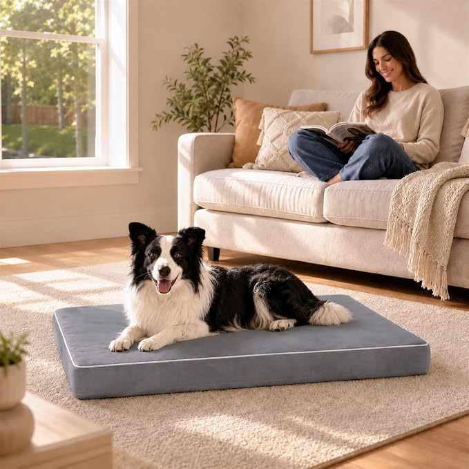 Orthopedic Dog Mat, 100% Waterproof 28D Foam Bed, Washable | High-density egg-crate foam, Short Plush, Sherpa Fleece, Orthopedic Joint Support, Machine Washable