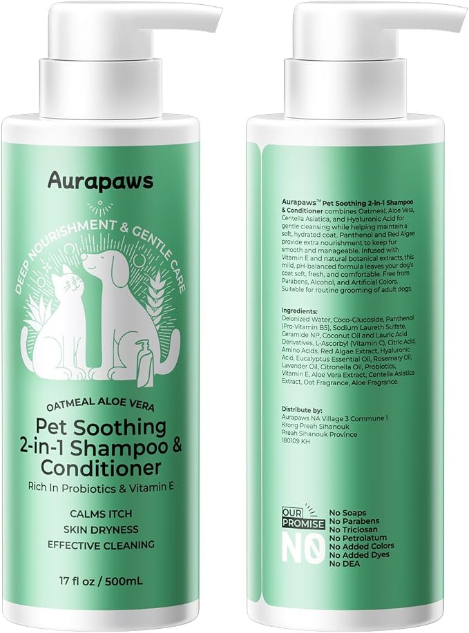 Probiotic Oatmeal Dog Shampoo & Conditioner with Aloe Coconut Oil | 17 oz each, Relieves Dog Allergies, Dry Skin & Itch Relief, Moisturizes, Clean, Balanced Skin Microbiome, Safe for Puppies