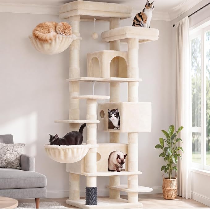 Hey-brother Cat Tree, Multi-Level Tower with 3 Condos, Hairbrush, MPJ035-MM