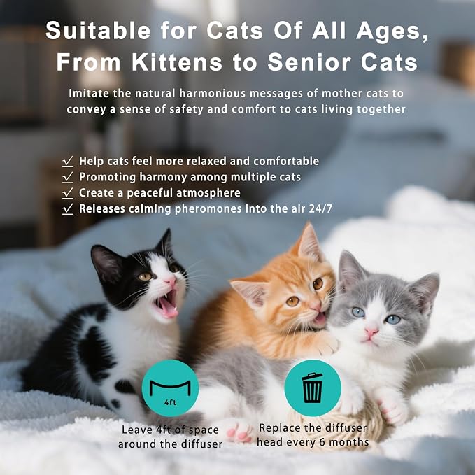 Cat Pheromones Calming Diffuser, Premium Pheromone Diffuser for Cats - Cat Pheromones Diffuser - Cat Calming Diffuser - Cat Calming Pheromone Diffuser (2 diffusers+ 4 Refills)