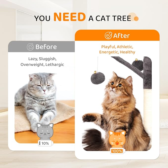 VINGLI Cat Tree Tower with Litter Box, 54" H All-in-1 Wooden Cats Condo, Cat Tower wih Scratching Posts, Houses for Indoor Kittens Hidden Cat Washroom Furniture (Gray & Wood, 54" H)