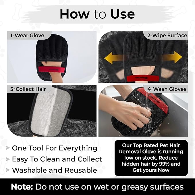 Pet Hair Removal Glove Cat & Dog, Electrostatic Reusable Hair Remover Tool | 2026 Upgraded washable 5-Finger pet hair remover works for laundry, couch, carpet & car seat, removes dog and cat fur easily
