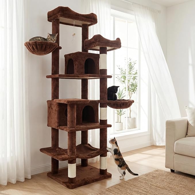 68 Inches Multi-Level Large and Tall Cat Tree Tower for Indoor Cats/Removable Pad/Cat Condo/Sisal Scratching Posts/Hammock/Cat Activity Center/Wide Base