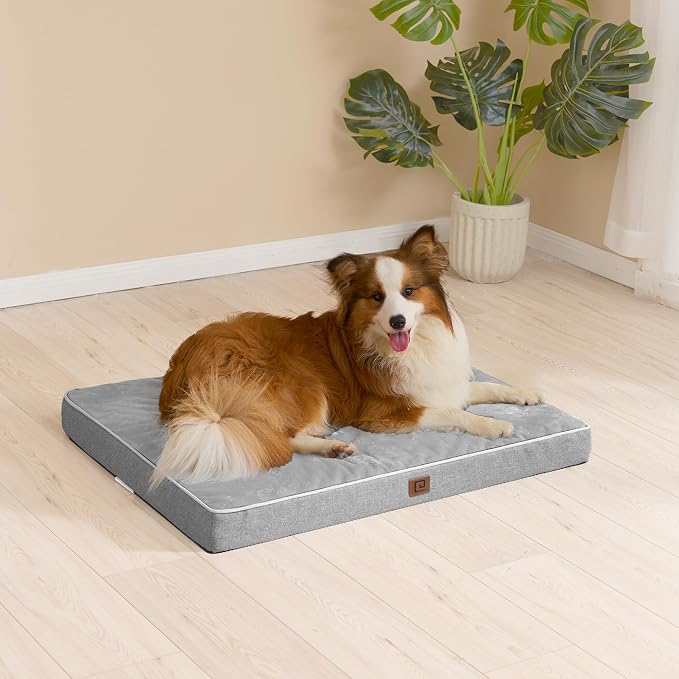 EHEYCIGA Large Washable Dog Crate Bed with Memory Foam, 35x23Inch, Grey | High Density Egg Crate Foam, Waterproof Liner, Removable Easy Clean Cover, Non-Slip Bottom, Fits Crate, Floor and Sofa