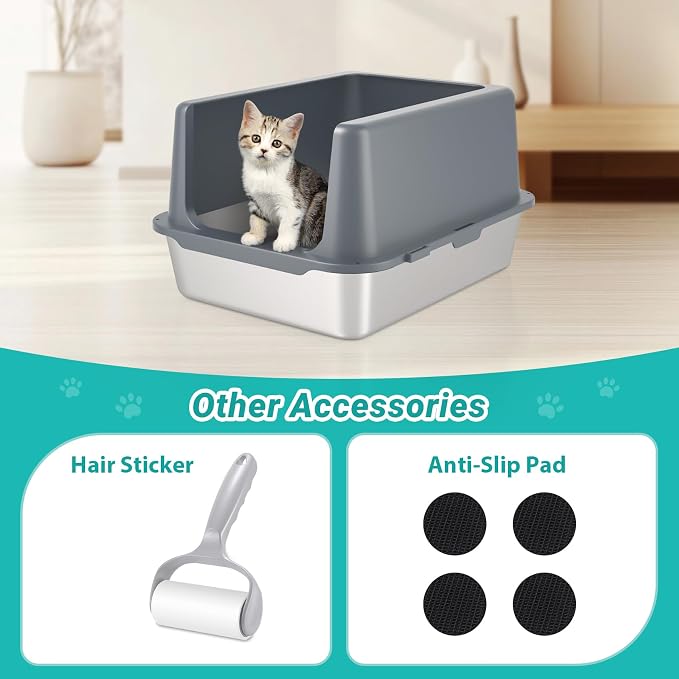 Litter Box with Lid, Stainless Steel Cat Litter Box, 10" Small Metal Litter Box for Kittens, Grey