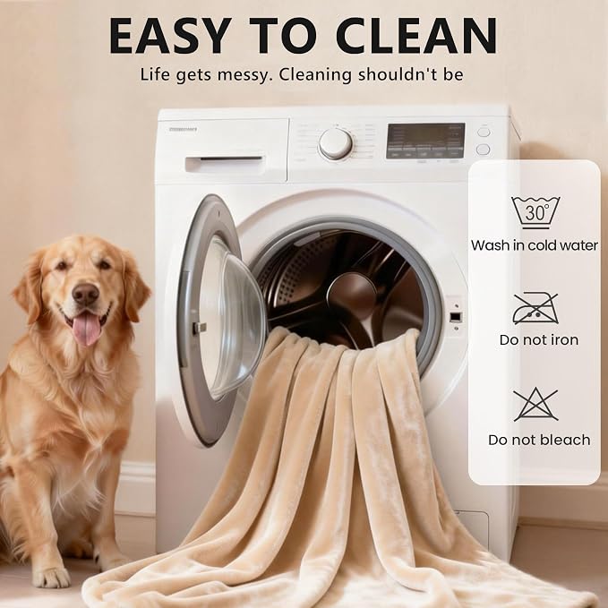 gogobunny Waterproof Blanket for Dogs and Cats, Reversible Flannel Double-Sided Furniture Protector for Couch Sofa Bed Against Spills & Pet Fur (50" x 60", Beige/Cream)